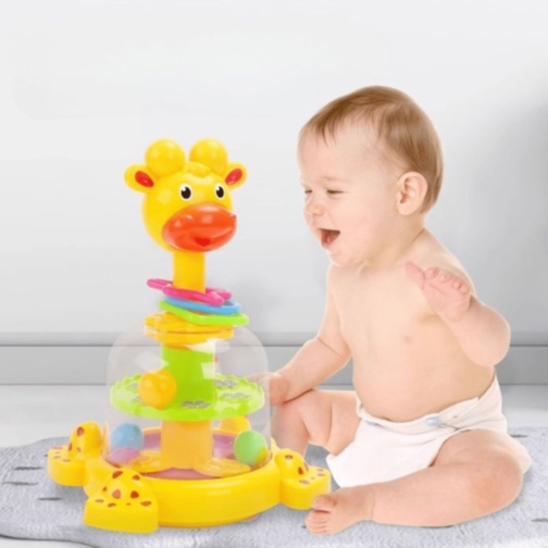Jucărie Bebeluși Girafă Rotativă cu Bile Colorate