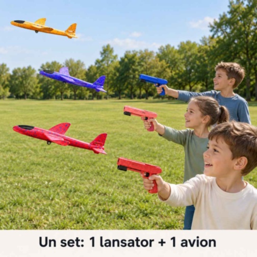 Avion din spumă cu lansator tip pistol pentru copii