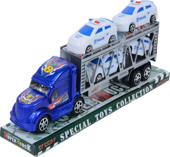 Camion cu Trailer și 4 Mașinuțe de Poliție, 33cm 