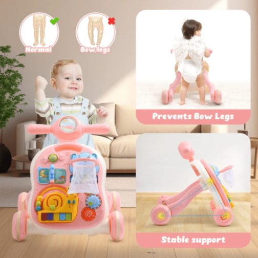 Premergător Muzical 3-în-1 pentru Bebeluși | Activități Educative și Masă de Joacă - Roz  