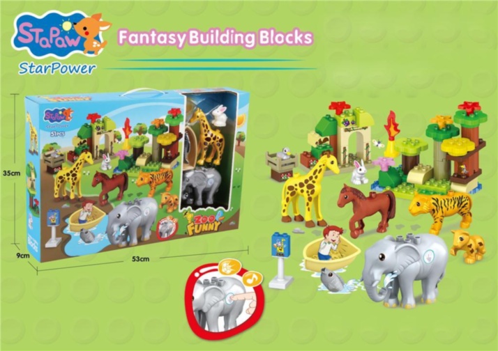 Set de Constructie Animale din Junglă, Elefantul cu Sunete, 51 piese