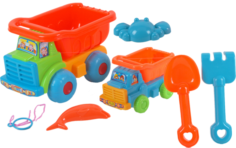 Set 2 Camioane cu 4 Accesorii de Nisip, 25cm