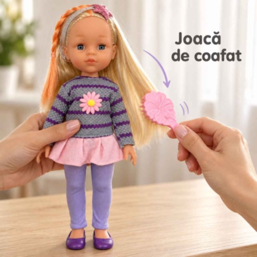 Păpușă blondă de 32 cm cu perie pentru coafat