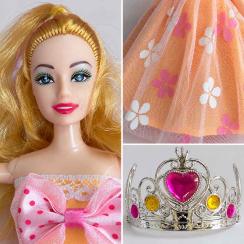 Set păpușă cu rochițe și bijuterii de prințesă, 29 cm