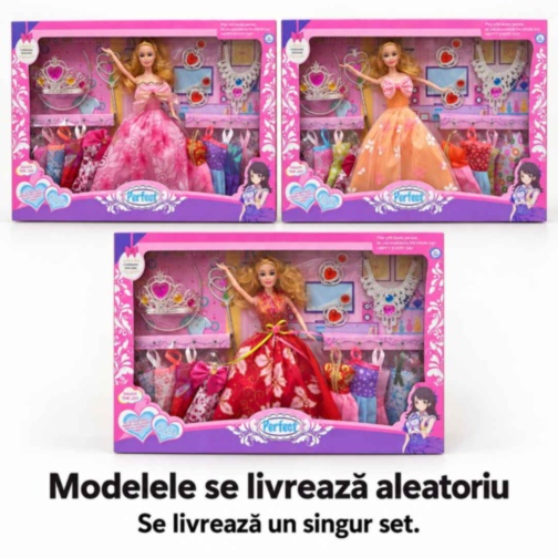 Set păpușă cu rochițe și bijuterii de prințesă, 29 cm