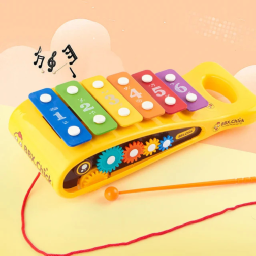 Xilofon Colorat cu Roți - Jucărie Muzicală Educativă pentru Bebeluși