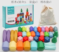 Set 38 Pietre Colorate din Lemn, joc Montessori de Stivuit și Echilibru