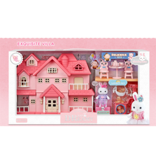 Vilă Roz Interactivă cu Figurine și Mobilier – Set de Joacă pentru Fetițe