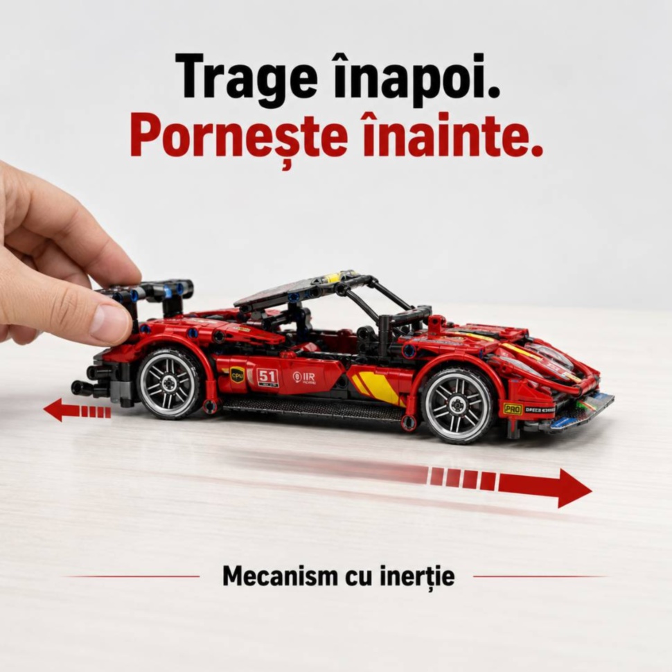 Mecanism cu inerție al mașinii sport: trage înapoi și pornește înainte