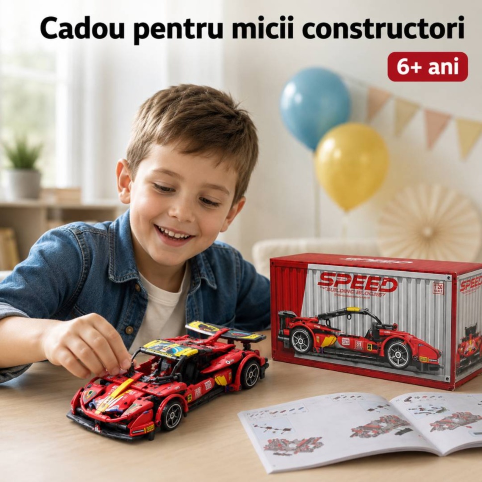 Set de construcție mașină sport oferit cadou unui copil de peste 6 ani
