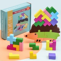Arici cu Figuri Colorate din Lemn, joc educativ Montessori de Echilibru și Stivuire