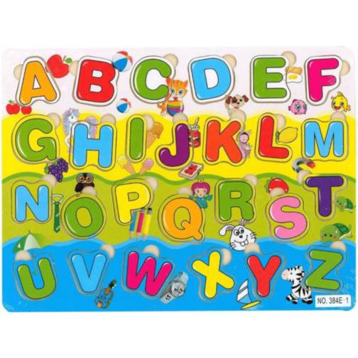 Puzzle din Lemn Alfabet – Litere Mari Colorate A-Z