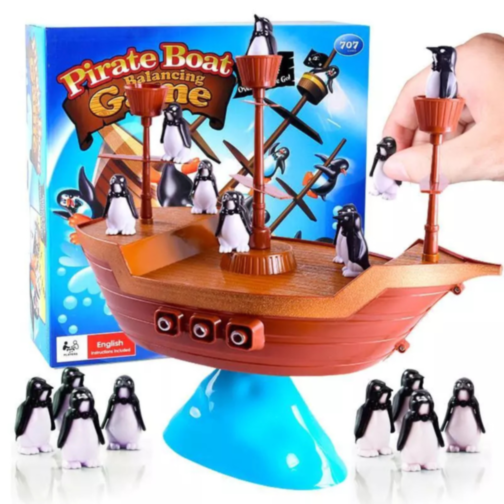 Joc de Echilibru Pirate Boat cu Pinguini, Dezvoltă Coordonarea și Răbdarea