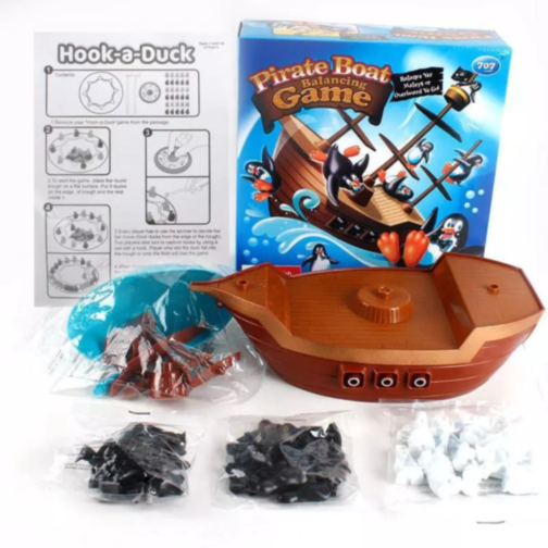 Joc de Echilibru Pirate Boat cu Pinguini, Dezvoltă Coordonarea și Răbdarea