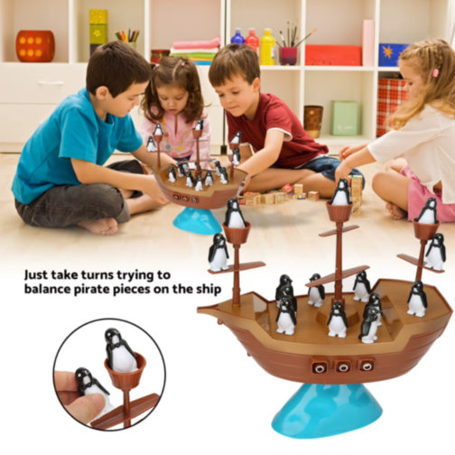 Joc de Echilibru Pirate Boat cu Pinguini, Dezvoltă Coordonarea și Răbdarea