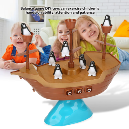 Joc de Echilibru Pirate Boat cu Pinguini, Dezvoltă Coordonarea și Răbdarea