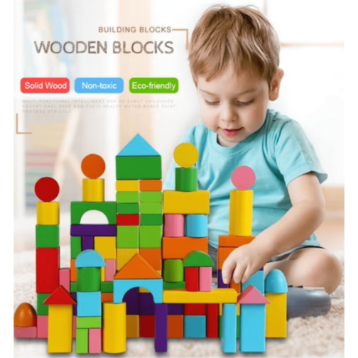 Cuburi din Lemn Colorate Set Construcție 