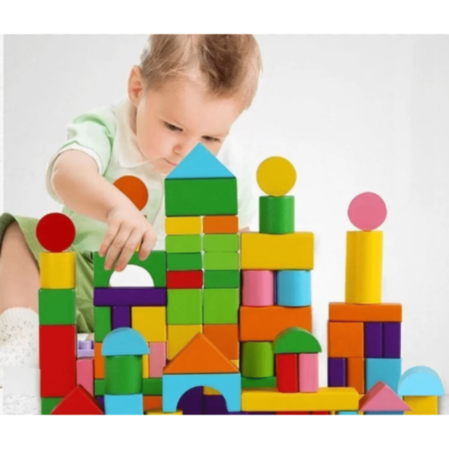 Cuburi din Lemn Colorate Set Construcție 