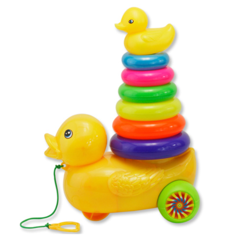 Rățușca cu Piramida Multicoloră cu Ață de Tras, 32cm