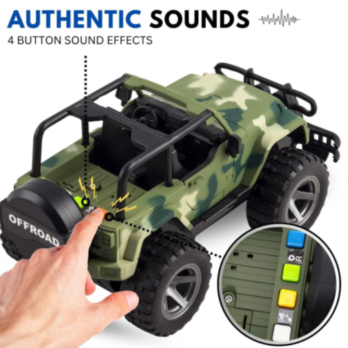 Mașină de Jucărie Jeep Off-Road Militar 1:16 cu Sunete, Lumini și Uși Mobile