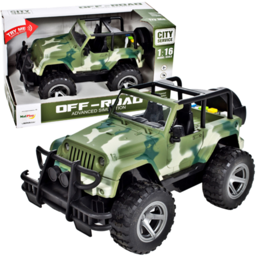 Mașină de Jucărie Jeep Off-Road Militar 1:16 cu Sunete, Lumini și Uși Mobile