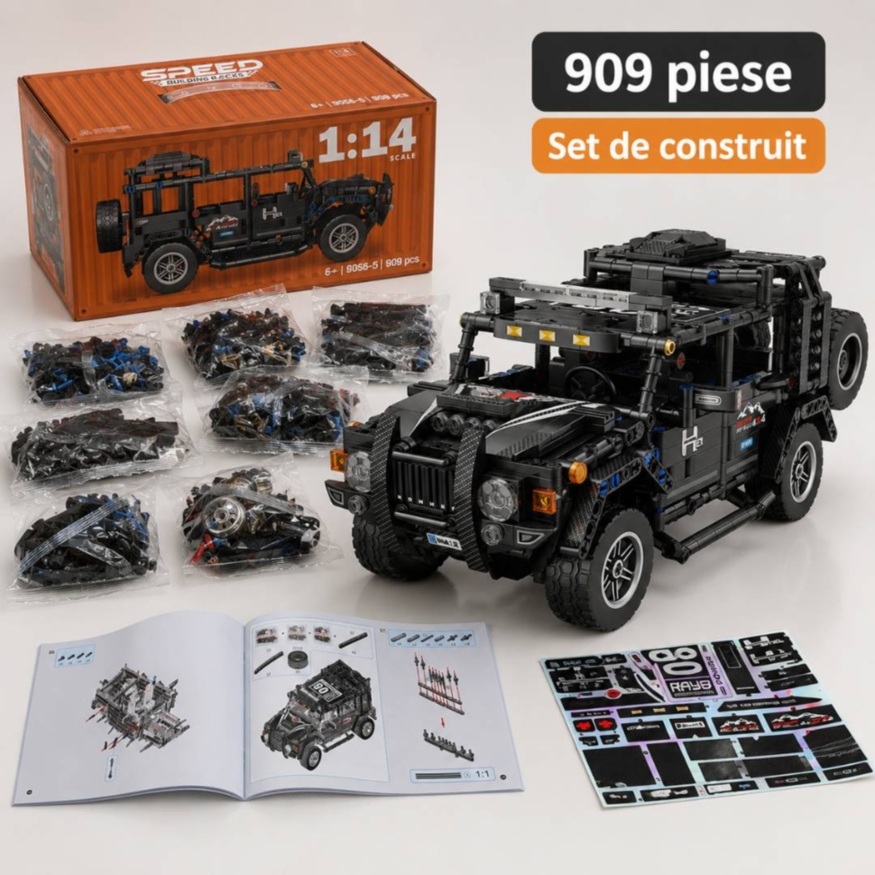 Set SUV off-road cu 909 piese, cutie, instrucțiuni și model asamblat