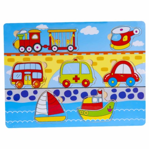 Puzzle Incastru din Lemn cu Vehicule 
