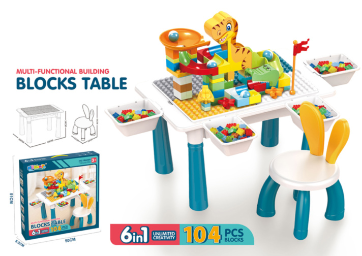 Masa de Joacă Educațională cu Blocuri de Construcție - 104 Piese