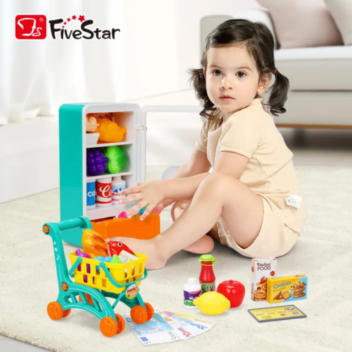 Set Interactiv Frigider și Coș de Cumpărături – Lumini și Sunete (culoare aleatorie)