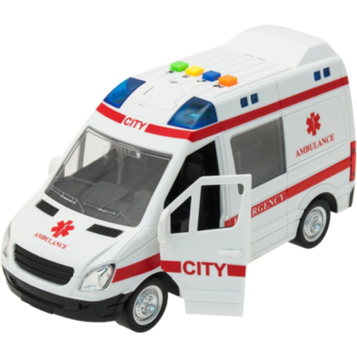 Ambulanță de Jucărie cu Lumini și Sunete, Uși Deschise, 1:16, City Rescue