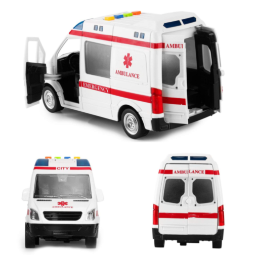 Ambulanță de Jucărie cu Lumini și Sunete, Uși Deschise, 1:16, City Rescue