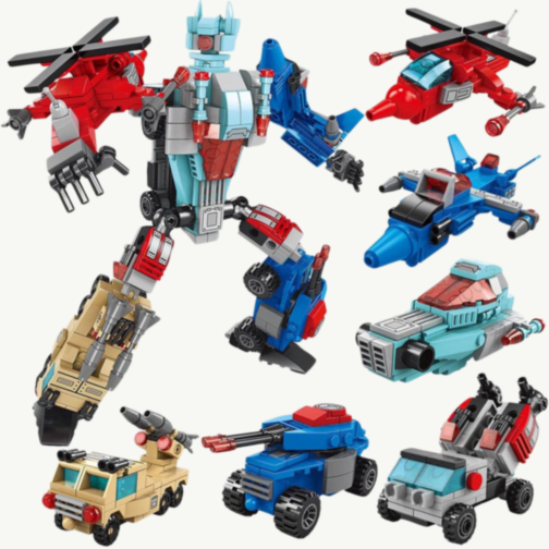 Set de Construcție 6 în 1 Mech Ares – Robot Transformabil din Vehicule, 514 piese