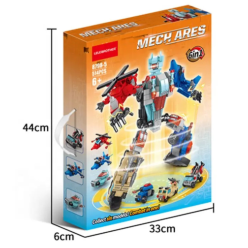 Set de Construcție 6 în 1 Mech Ares – Robot Transformabil din Vehicule, 514 piese
