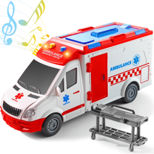 Ambulanță Jucărie cu Lumini, Sunete și Targă