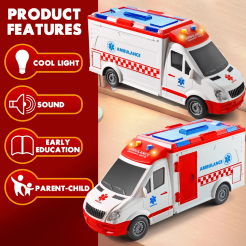 Ambulanță Jucărie cu Lumini, Sunete și Targă