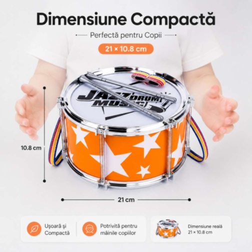 Tobă Muzicală pentru Copii cu Curea și Bețe