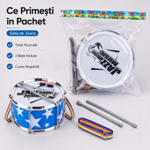 Tobă Muzicală pentru Copii cu Curea și Bețe