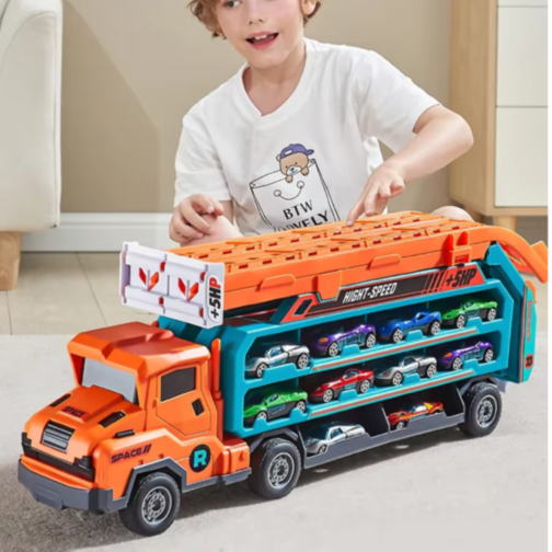 Camion „Rocket” cu Piste de Curse și Mașinuțe – Transformabil și Portabil (verde)