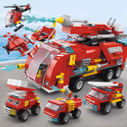Set de Construcție Fire Rescue 6-în-1 – Vehicule de Pompieri și Salvare, 493 piese