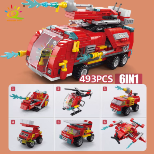 Set de Construcție Fire Rescue 6-în-1 – Vehicule de Pompieri și Salvare, 493 piese