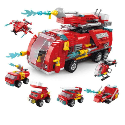 Set de Construcție Fire Rescue 6-în-1 – Vehicule de Pompieri și Salvare, 493 piese