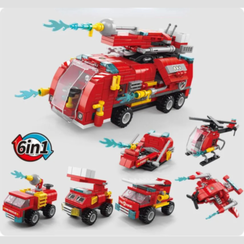 Set de Construcție Fire Rescue 6-în-1 – Vehicule de Pompieri și Salvare, 493 piese