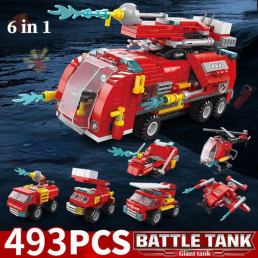 Set de Construcție Fire Rescue 6-în-1 – Vehicule de Pompieri și Salvare, 493 piese