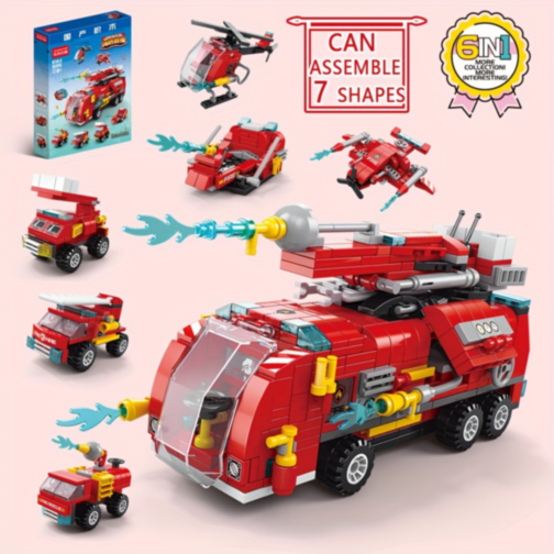 Set de Construcție Fire Rescue 6-în-1 – Vehicule de Pompieri și Salvare, 493 piese