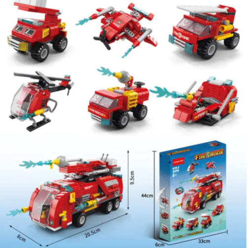 Set de Construcție Fire Rescue 6-în-1 – Vehicule de Pompieri și Salvare, 493 piese