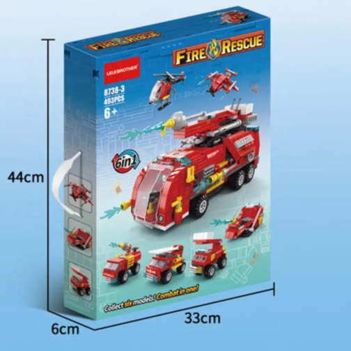 Set de Construcție Fire Rescue 6-în-1 – Vehicule de Pompieri și Salvare, 493 piese