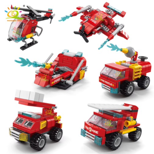 Set de Construcție Fire Rescue 6-în-1 – Vehicule de Pompieri și Salvare, 493 piese
