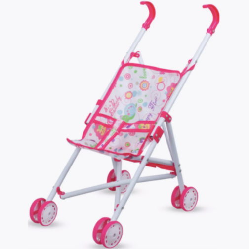 Cărucior de Jucărie pentru Păpuși cu Cadru Metalic și Design Floral Roz