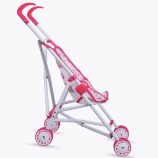 Cărucior de Jucărie pentru Păpuși cu Cadru Metalic și Design Floral Roz