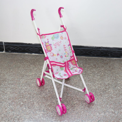 Cărucior de Jucărie pentru Păpuși cu Cadru Metalic și Design Floral Roz